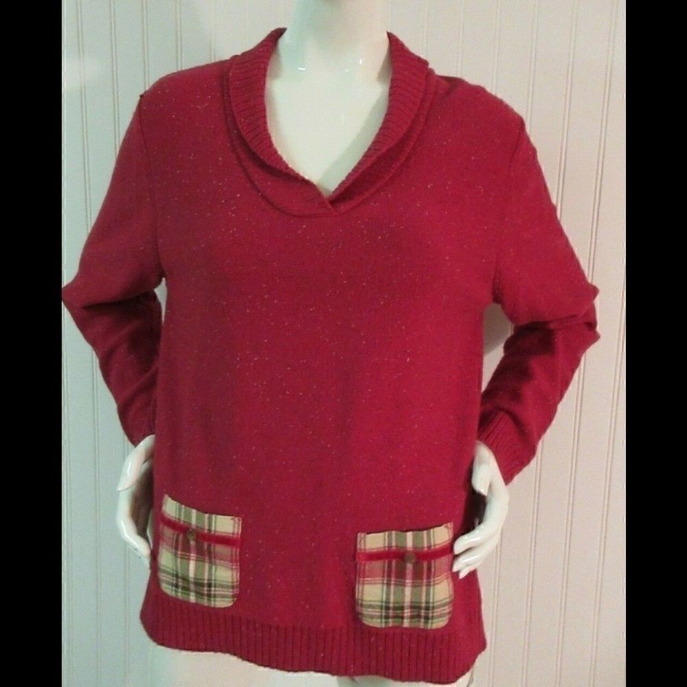 Hanna Andersson red sweater plaid pockets L NWT